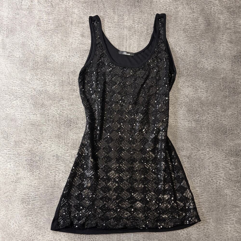 Y2k Black Sequin Diamond Pattern Tank Top